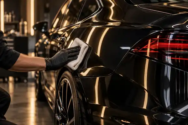 Acabamento de revestimento na lateral traseira de carro preto