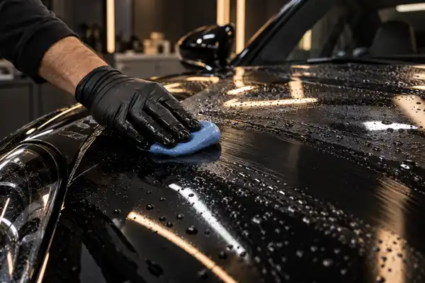 Descontaminação de capô preto com clay bar azul