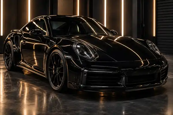 Carro preto com reflexos definidos na pintura em studio